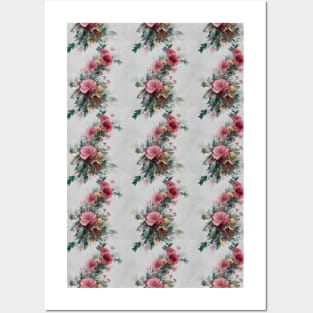 Vintage Flower Snow Pattern Water Color Design Pattern Posters and Art